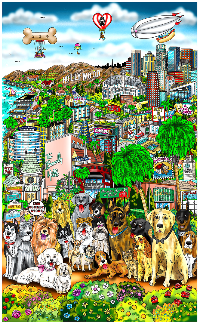 Charles Fazzino Every Dog Has Its Day in LA (DX) (Framed)