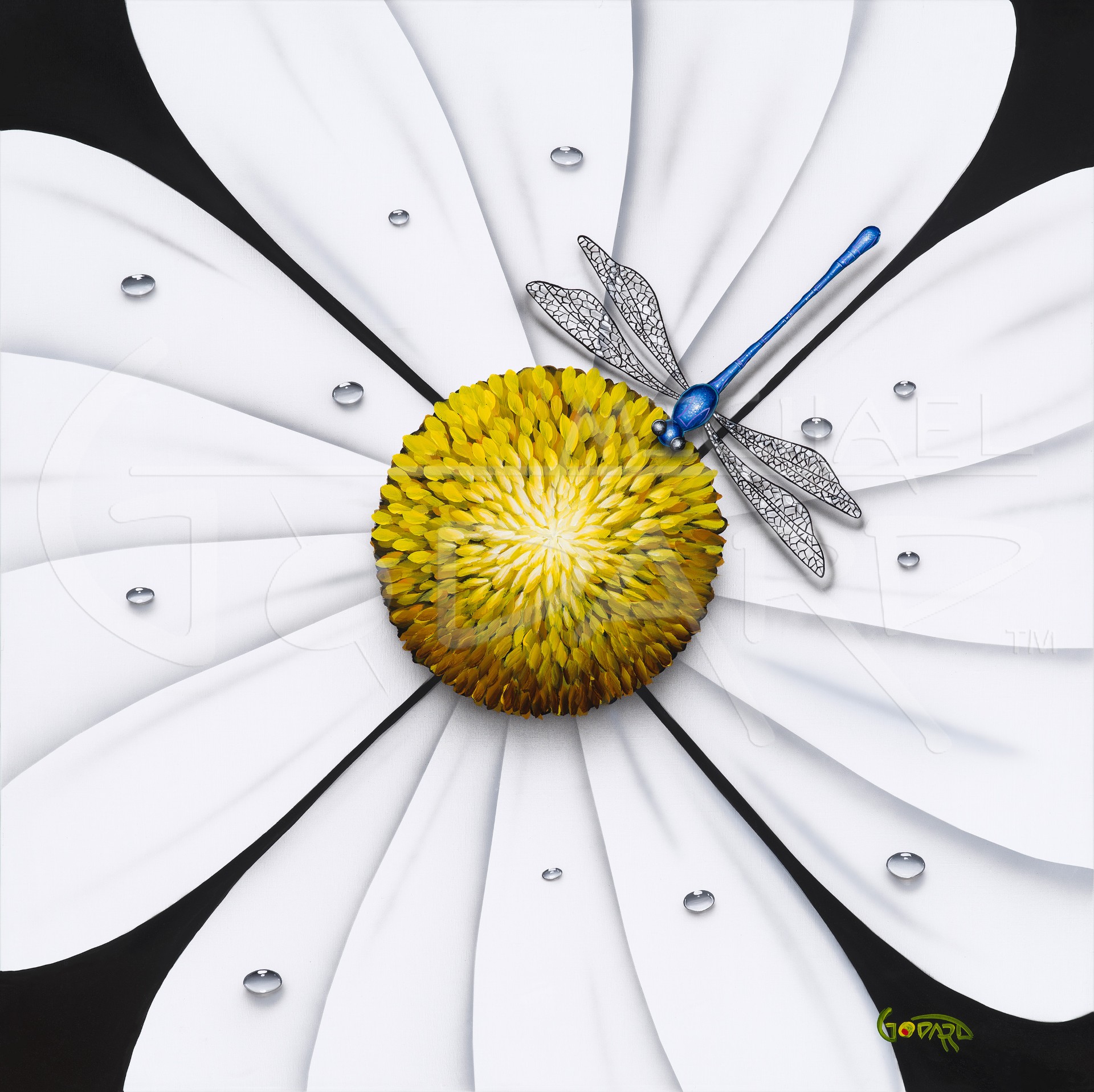 Michael Godard White Flower Dragonfly (Mural Edition) (Metal)